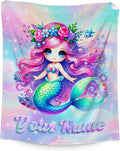 Toddler Blanket for Girls - Custom Mermaid Blanket for Girls 4-6 - Kids Mermaid Gifts for Crib, Lap