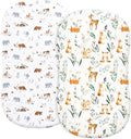 PHF Soft Bassinet Sheet Set, 2 Pack Silky Comfy Breathable Cradle Sheets for Baby Boys Girls, Univeral Fit for Most Oval Rectangle Cradle and Bassinet Mattress/Pad, Woodland