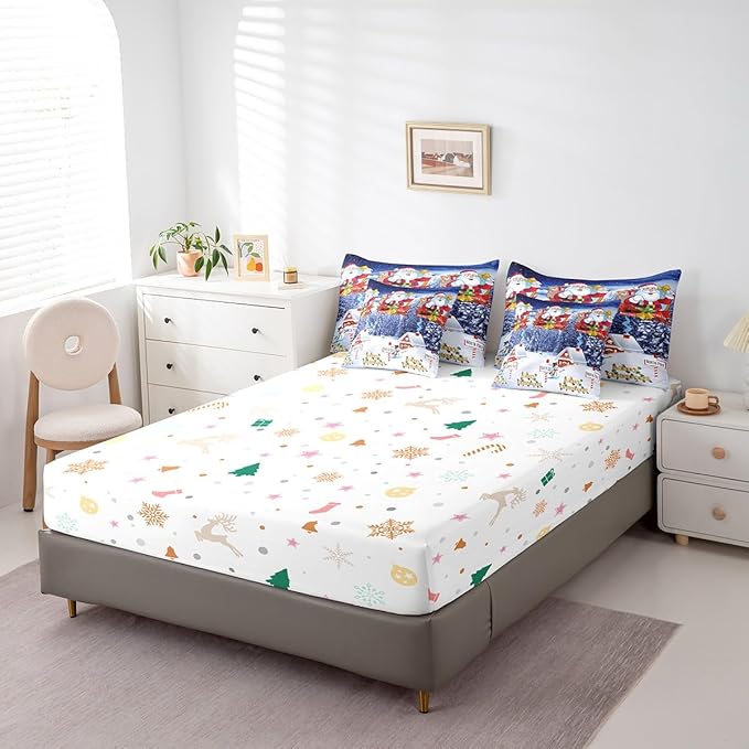 Feelyou Kids Christmas Bed in a Bag Xmas Santa Claus King Size Bed Set for Boys Girls Merry Christmas Warmth Comforter Set with Sheets Galaxy Blue Decor Bedding Set Bedroom Collection Boys