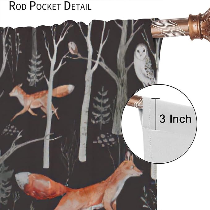 Rustic Forest Curtain, Woodland Country Hunting Animal Deer Fox Wildlife Bear Farmhouse Lodge Cabin Blackout Rod Pocket Windows Door Curtain for Bedroom Living Room Home Decor 52x84in
