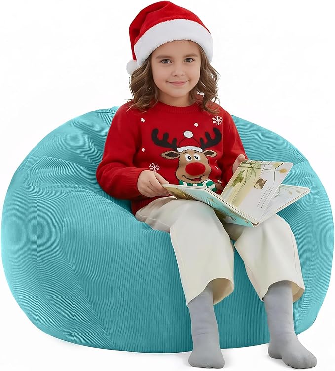 Nobildonna 3 ft Bean Bag Chair Cover (No Filler) 35"×43" Large Stuffed Animal Storage Bean Bag Washable Big Beanbag Chair Cover Premium Corduroy Stuffable Bean Bag Cover for Adults,Kids,Turquoise 300L