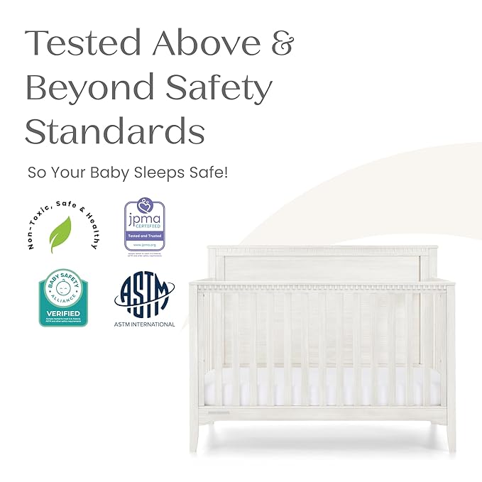 Delta Children Kendall 6-in1 Convertible Crib - Converts from Baby Crib to Toddler Bed, Daybed, Sofa Bed and Full-Size Bed with and Without Footboard, Fits Full-Size Crib Mattress, Antique White