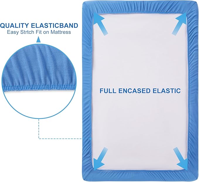 TILLYOU Mini Crib Sheets Fitted 2 Pack, Pack and Play Sheets for Toddler Mattress, Soft and Breathable 38”x 24” Pack n Play Mattresses Cover, Animal Geometry & Blue