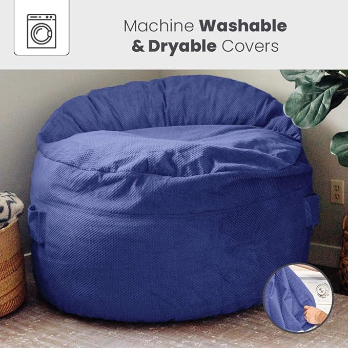 CordaRoy's NEST Gaming Bean Bag Chair-Convertible Bean Bag Chair -Washable Chenille Cover with Pockets for Remote,Controllers-for Living Room,Basement-Queen Size-Navy|Made in The USA