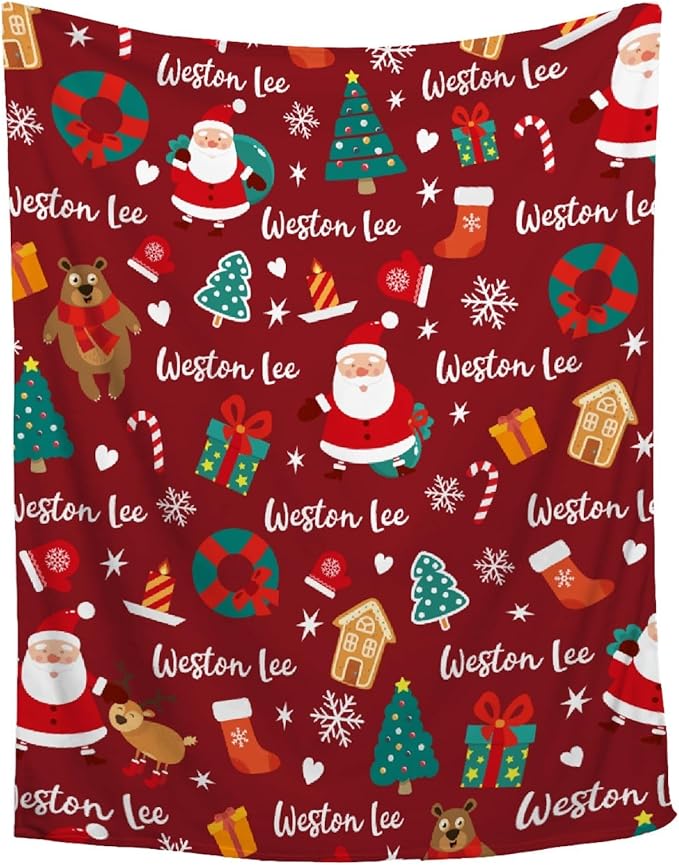 Custom Christmas Blanket | Personalized Blanket for Boys Girls | Plush Cozy Customized Name Blanket | Personalized Gifts Name Blanket for Birthday Christmas | 50"x60"-Teens/Travel Size