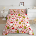 Feelyou Christmas Bedding Set for Kids Boys Girls Queen Size Cute Santa Claus Comforter Set Ultra Soft Comforter Xmas Tree Duvet Quilt Bedroom Decor Berries Pattern Printed Quilt