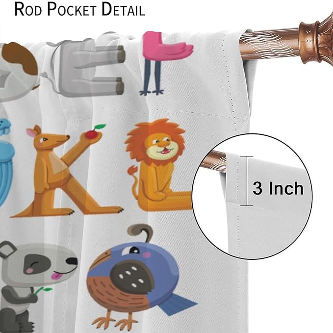 Kids Alphabet Curtains Cartoon Animal Baby Children Funny Learning Educational Curtain with Rod Pocket for Bedroom Nursery Decor Drapes Window Treatments 2 Panels Set 72x63in
