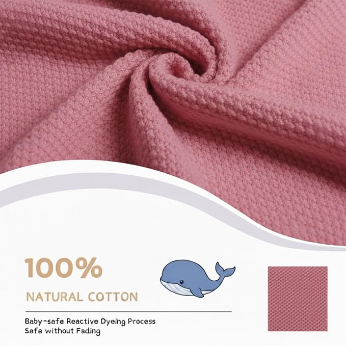 Cotton Baby Blanket with Ruffle Edge Soft Breathable Newborn Blanket for Boys & Girls, Lightweight Knit Throw for Crib, Stroller & Nursery Multiple Colors Available Rose Pink 30x30