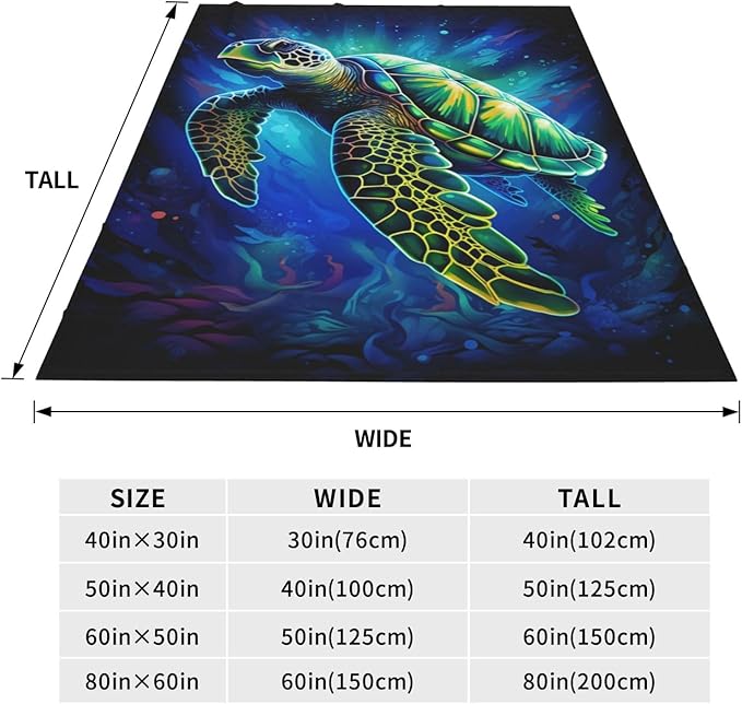 Sea Turtle Blue Blanket Turtles Shell Waves Flannel Throw Blankets for Home Decor Couch Bed Sofa Soft Fuzzy Lightweight Gifts for Kids Adults 50x40 Inches