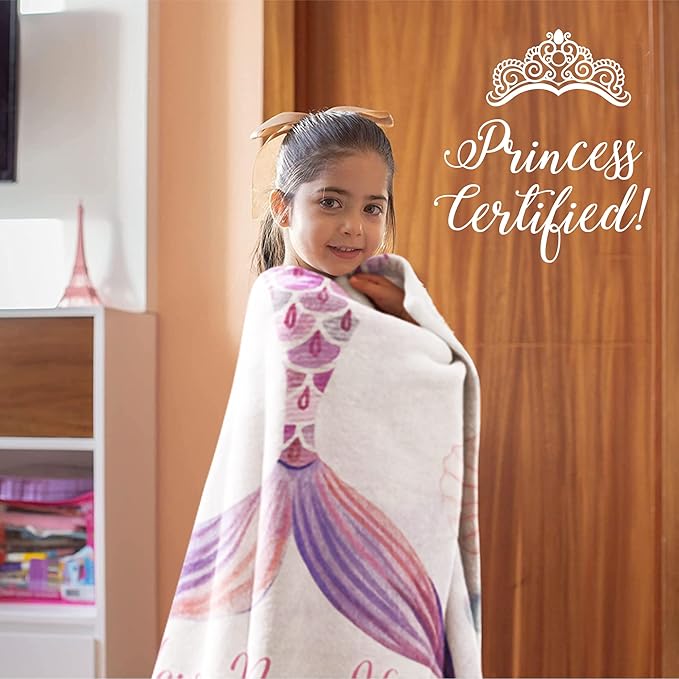 Personalized Blanket for Girls | Custom Mermaid Fleece Throw | Purple Kids Throw | Baby Girl Blanket for Room Décor | Girls Room | Kids Blanket | Mermaids (Fleece – 60x80)