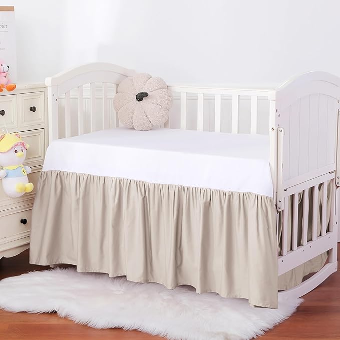Crib Skirt Dust Ruffle, 100% Egyptian Cotton 400 Thread Count Soft Breathable Crib Bedding Skirt for Baby, Boys and Girls, 52"X28" with 14" Crib Bed Skirt Fading Resistant (Ivory)