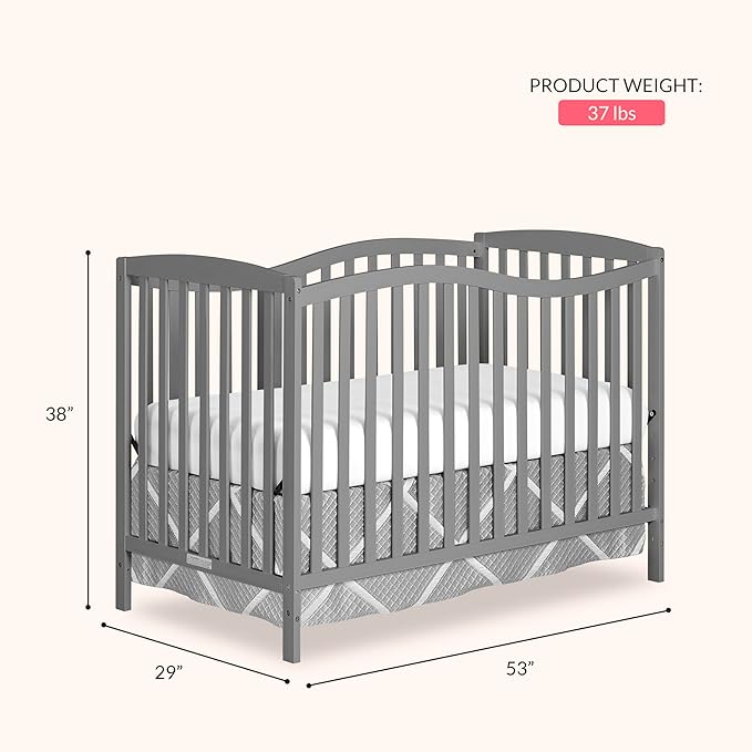 Dream On Me Chelsea 5-in-1 Convertible Full-Size Baby Crib in Steel Grey, GreenGuard Gold & JPMA, Pinewood, 4 Mattress Heights, Converts to Toddler, Day & Full-Size Bed, Modern Classic Nursery