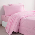 FLXXIE 5 Pieces Toddler Bedding Set, Soft and Breathable Microfiber Crib Sheet Set, Includes Quilted Comforter, Flat Top Sheet, Fitted Sheet, Envelope Pillow Case for Boys and Girls, Pink