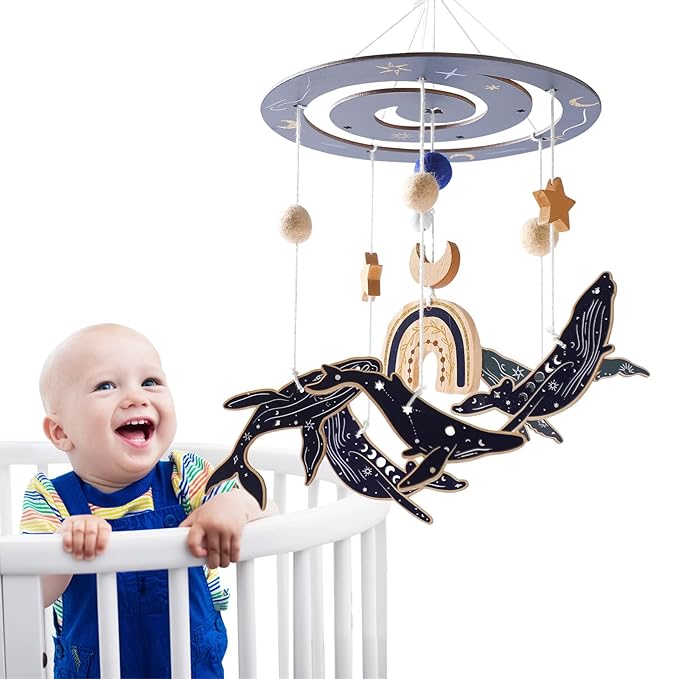 Crib Mobile Baby Nursery Mobiles | Baby Mobile for Crib | Handmade Nursery Crib Mobile | Ocean Whale Theme Hanging Decor for Boys Girls Bedroom Cot Cabin (Blue Whale)
