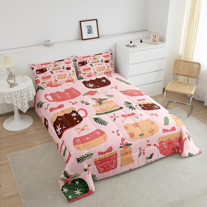 Feelyou Christmas Bedding Set for Kids Boys Girls Toddler Size Cake Pattern Printed Comforter Set Ultra Soft Winter Christmas Comforter Dessert Duvet Quilt Bedroom Decor Christmas Decor Quilt