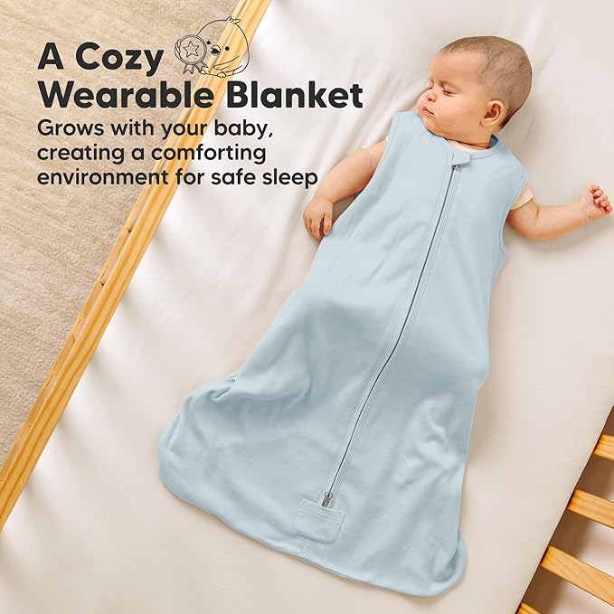 2-Pack Baby Sleep Sacks, Zipper Wearable Blanket - 0.5TOG Organic Cotton, Lightweight, Soft Cozy Toddler Sleeping Sack 6-12 months, Easy to Wear Large Newborn Transition Swaddles Sleepsacks (Glacier)