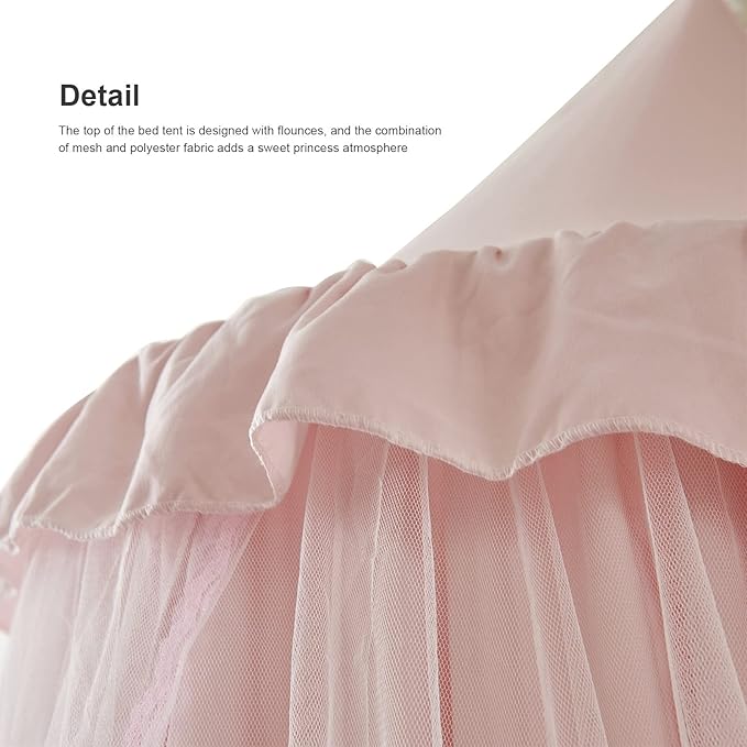 Bed Canopy for Girls, Double Layer Dome Mosquito Net Princess Canopy for Girls Bed Room Decor Reading Nook (Light Pink)