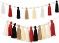 2 Pcs Tassel Garland with Wood Beads, Handmade Cotton Yarn Wall Hanging Banner Boho Tassel Wall Hanging Party Decor for Nursery, Birthday Baby Shower Home Classroom Decoration(Retro)