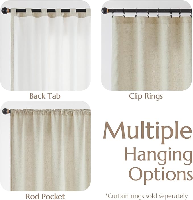 jinchan Oat Linen Blend Curtains for Living Room 84 Inch Length 2 Panels Curtains for Sliding Glass Doors, 50 Inch Wide Farmhouse Drapes with Rod Pocket Back Tab(50W x 84L, Oat)