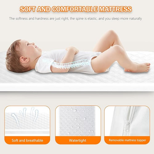 3 in 1 Baby Bassinet,Bedside/Rocking Bassinet for Baby,Bedside Crib with lockable Wheels,Waterproof Mattress,Adjustable 6 Heights,Portable Bassinets Bedside Sleeper for Newborn Infant-Beige