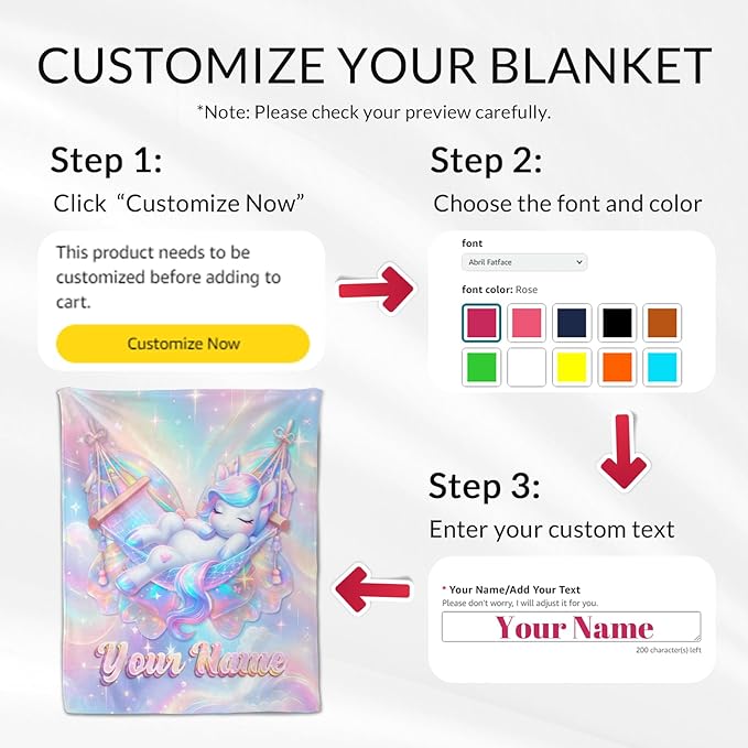 Personalized Kids Blanket for Girls - Unicorn Blankets Gifts for Girl - Cute Toddler Throw for Crib, Chair