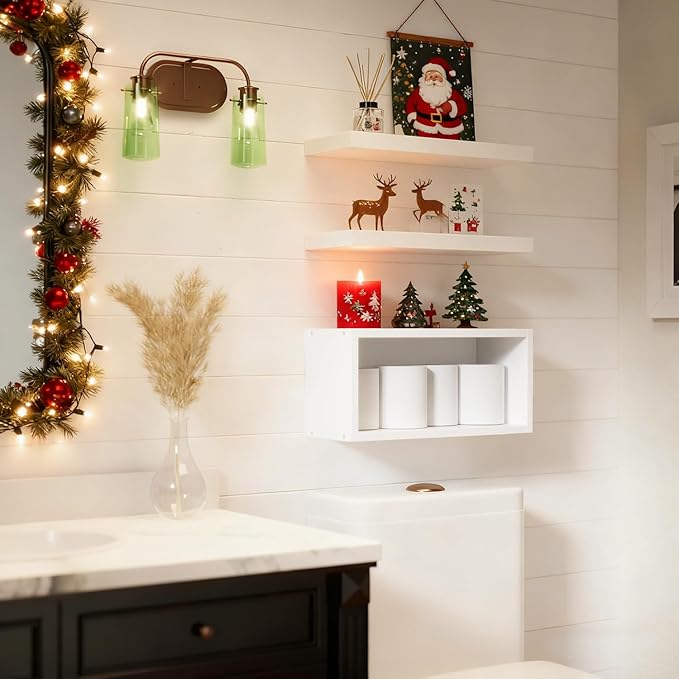 RICHER HOUSE White Floating Shelves Set of 3, Modern Bathroom Shelves Wall Mounted Shelves for Wall Decor, Over Toilet White Wall Shelves for Bathroom Bedroom, Living Room, Kitchen