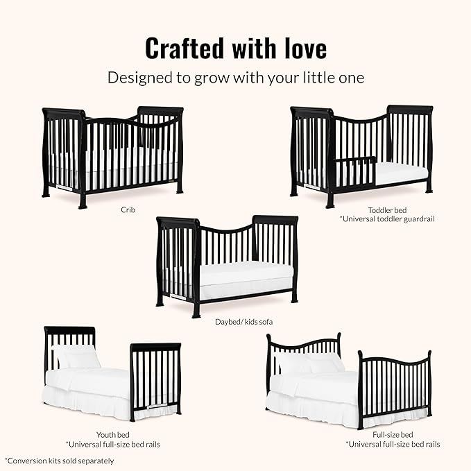 Dream On Me Violet 7 in 1 Convertible Life Style Crib in Black, Greenguard Gold Certified 58x29x39 Inch (Pack of 1)