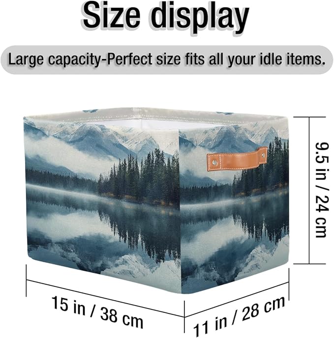Collapsible Storage Bin 15x11in Mountain Lake Water Pattern Easter Storage Basket for Shelves, Dog Toy Organizing