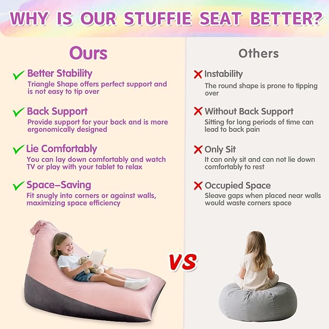 Stuffed Animal Storage Bean Bag Chair for Kids and Adults, Luxury Velvet Stuffed Animal Storage, Stuffie Seat - COVER ONLY(Pink & Dark Grey 200 L/52 Gal)