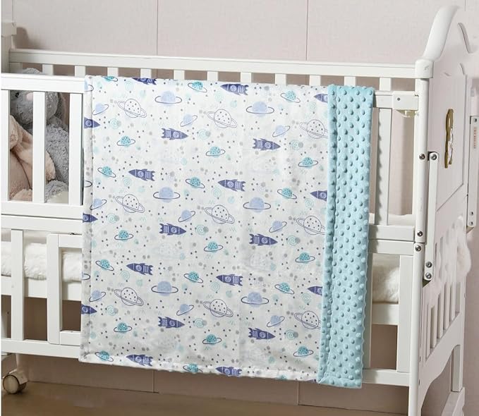 CREVENT 2Pcs 30''X40'' Cute Cozy Fluffy Warm Baby Blankets for Infants Toddlers' Bedding Crib Cot Stroller - Grey Cloud + Minky Space