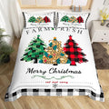 Manfei Christmas Tree Duvet Cover Set Twin Size, New Year Theme Comforter Cover with 1 Pillowcase, Leopard Plaid Print Xmas Bedding Set 2pcs for Kids Boys Girls Bedroom Decor,No Comforter