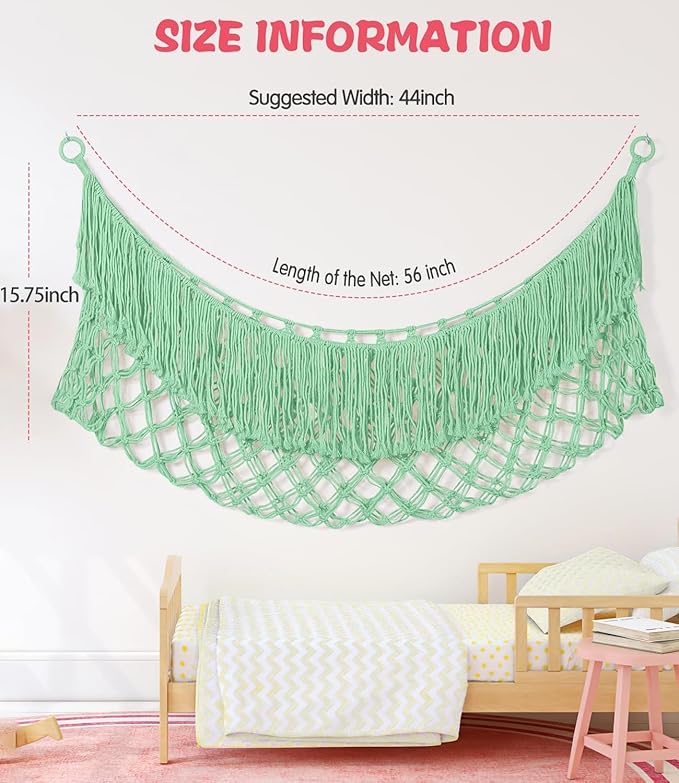 Stuffed Animal Hammock - Extra Large 56'' Long, Stuffed Animal Storage, stuffed animal Holder net, Toy Hammock Large, Toy Storage Hanging Organizer - Matcha green
