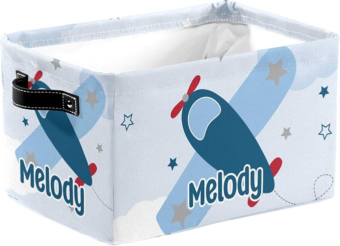 Deven Star Airplane Personalized Large Storage Baskets for Organizing Shelves with Handle,Closet Decorative Storage Bins for Bathroom,Nursery,Home