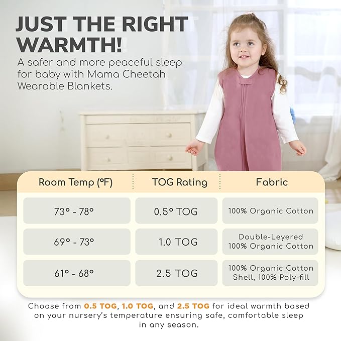 Mama Cheetah Toddler Sleep Sack with Feet 4T-5T, 1.0 TOG Organic Cotton Baby Wearable Blankets with Legs, Baby Sleeping Bag for Walkers, Early Walker X-Large