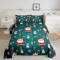 Christmas Comforter Set Cute Snowman Santa Claus Kids Decorations Bedding Set Boys Girls Bear Rabbit Comforter Christmas Bells Design Teal Blue Quilt with 1 Pillowcase 2Pcs Bedding Twin