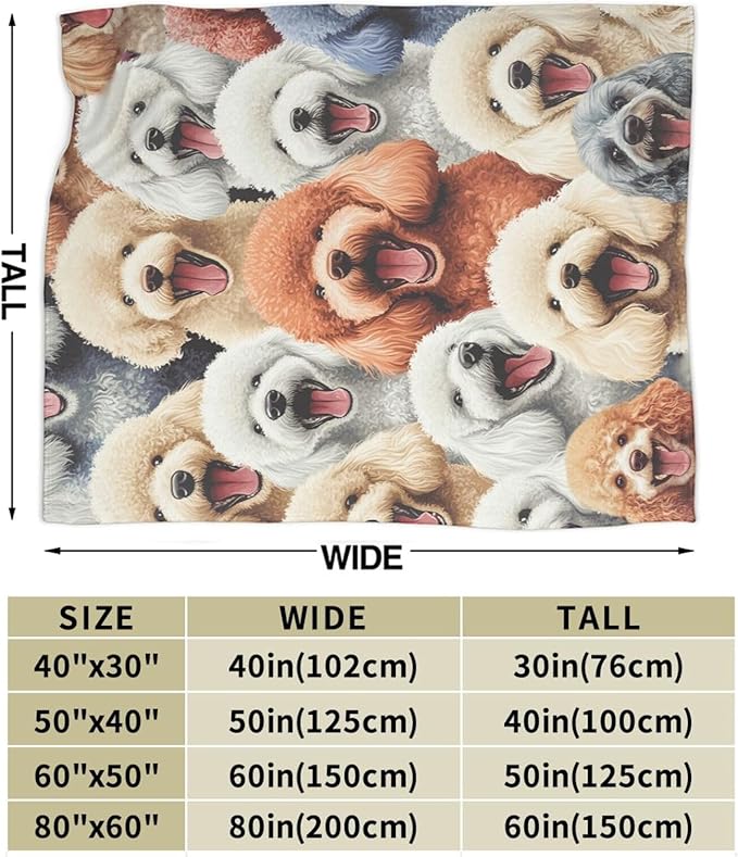 Cute Poodle Blanket Funny Dog Poodles Throw Blankets Gifts for Girls Boys Cozy Warm Soft Fuzzy Flannel Throws Plush Stuffed Animal Colorful Pet Fleece Gifts for Kids Men Women for Sofa Bed 50"x60"