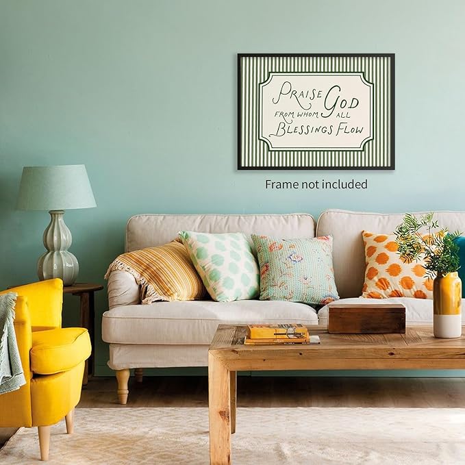 YYS Christian Bible Verse Scripture Poster Praise God From Whom All Blessings Flow Wall Art Green Striped Religious Canvas Prints for Church Home Prayer Room Wall Decor 08x10 inch Unframed