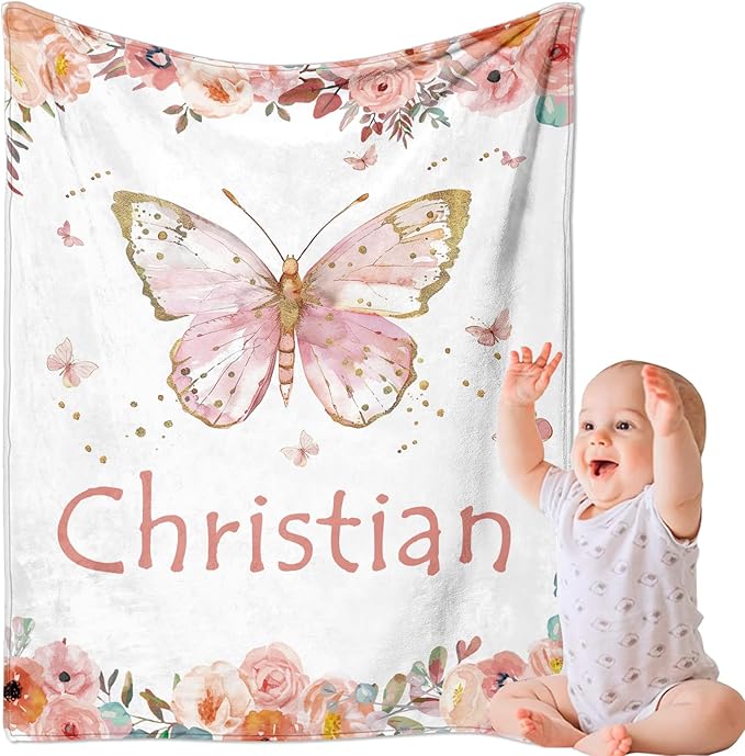 Ships Next Day, Personalized Baby Blankets, Custom Baby Blanket with Name for Girls,Gift for Chrismas Birthday Memorial Day, Customized Flannel Blanket for Kids Adults 40"X50"