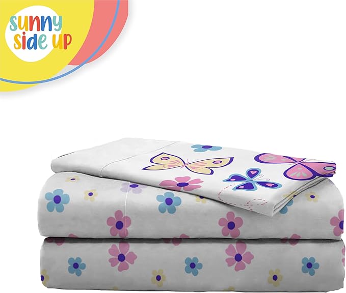 Sunny Side Up Flutter Toddler Sheet Set - 3 Piece Toddler Bedding Set Includes Pillow Cover - Super Soft Floral Microfiber Sheets