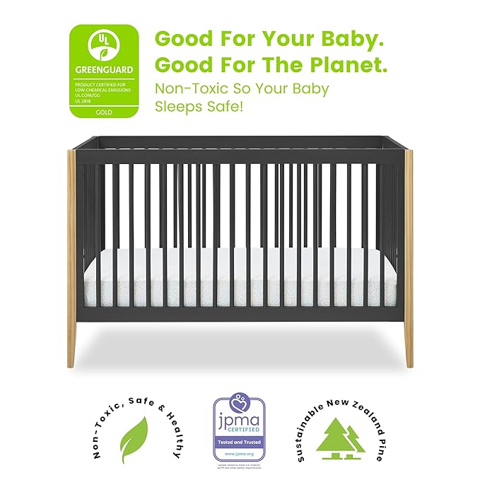 Delta Children Casey 4-in-1 Convertible Crib - Greenguard Gold Certified, Charcoal/Natural