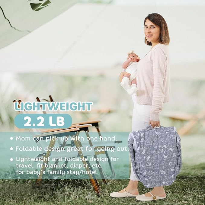 Portable Baby Lounger Bag, Foldabl Babies Nest with 2-in-1 Removable Mosquito Net, Infant Travel Nest Lounger, Easy Setup and Storage for Outdoors Indoors - Baby Registry(Gray)