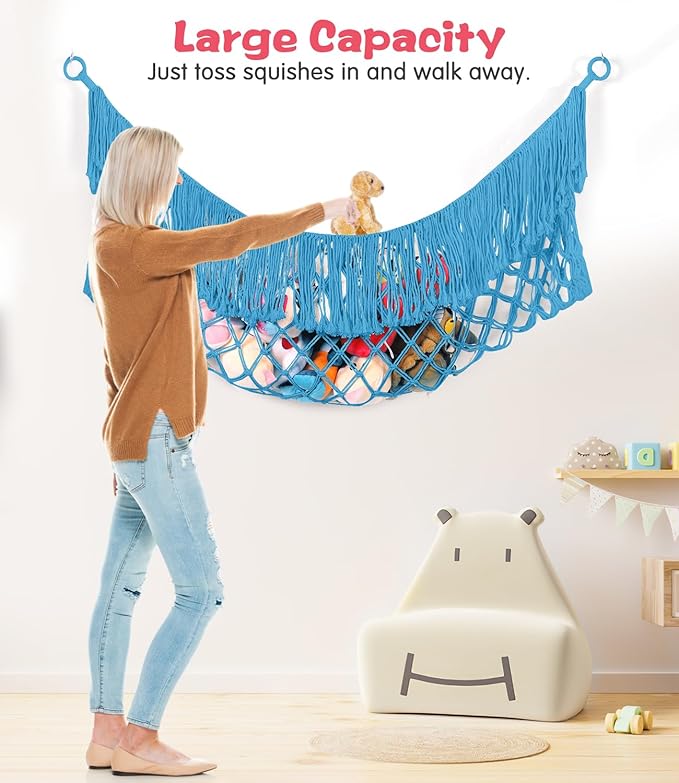 Stuffed Animal Hammock - Extra Large 56'' Long, Stuffed Animal Storage, stuffed animal Holder net, Toy Hammock Large, Toy Storage Hanging Organizer - Peacock blue
