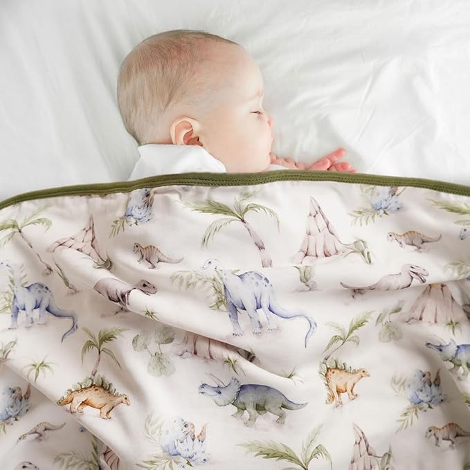 Little Jump Dinosaur Muslin Blanket Baby Quilt - Silky Soft and Breathable Crib Blanket for Daycare - Large 47" x 47" - 2 Layers Toddler Summer Blankets for Boys (Dinosaur-2)