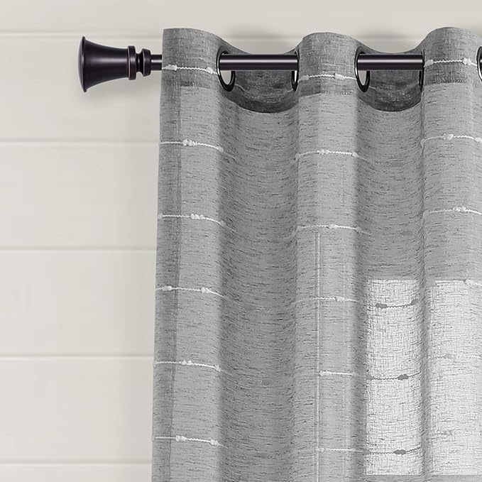 Lush Decor Farmhouse Textured Grommet Sheer Window Curtain Panel Pair, 38"W x 95"L, Dark Gray