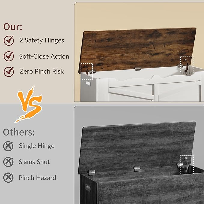 Storage Trunk, 47.2" Large Storage Bench for Bedroom, Lift Top Storage Chest, 300lbs Capacity Engineered Wood Entryway Bench with Storage, 2 Hinges for Living Room Hallway, White & Walnut