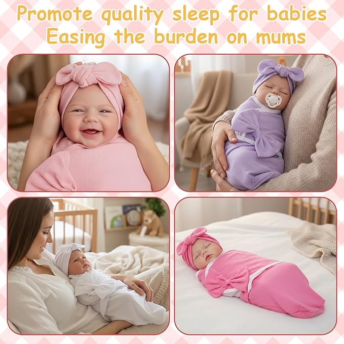 Ramede 6 Pack Preemie Swaddle Blanket with Hats Sleep Swaddle for Baby Boy Girl Preemie Newborn Sacks Soft Cotton Wearable (Rosette,Light Color)