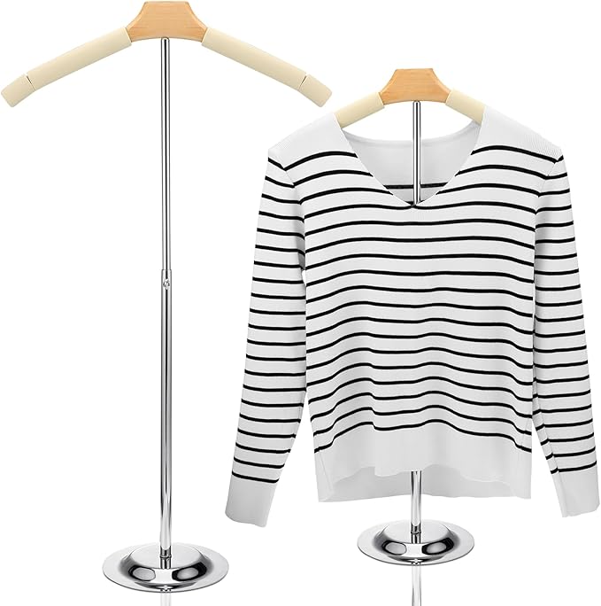 Soaoo Flexible Shoulder Stand Adjustable T Shirt Display Beige Coat Hanger Stand Portable Hanging Clothing Display Rack Garment Coat Holder for Retail Vendor, Height 16-27.9 Inch(1 Pcs)