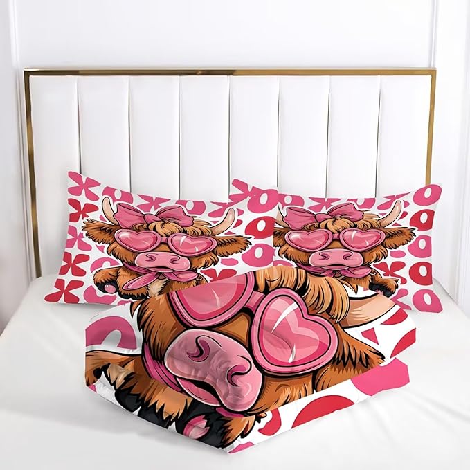 kxry Cute Cattle Comforter Set Queen Size Cartoon Calf Animal Bedding Sets for Girls Teens Kids Funny Animal Soft Microfiber Lightweight Comforter Set with 1 Comforter + 2 Pillow Cases