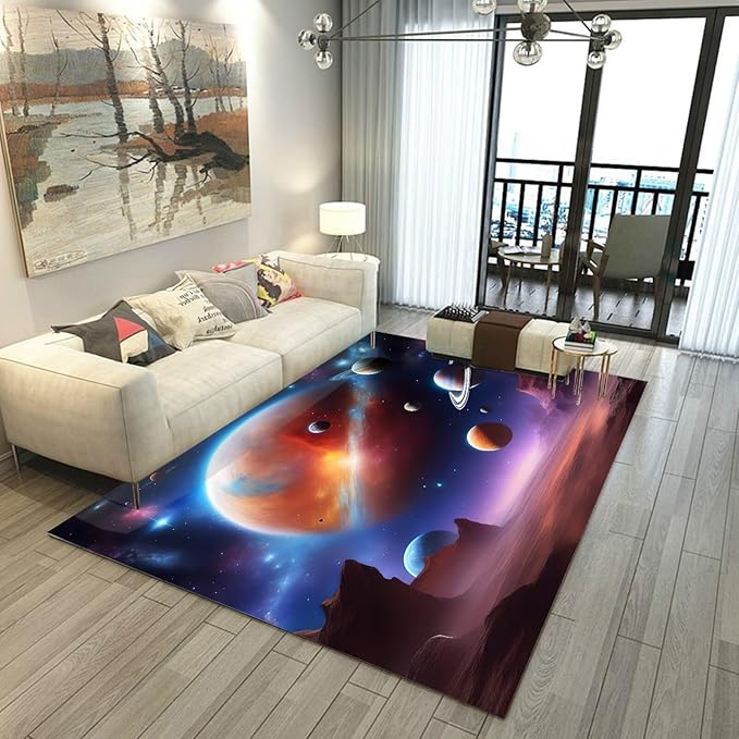 Galaxy Rug for Boys Room Rugs Planet Carpet Alien Desert Printed Throw Rugs for Kids Teens Doormat Bedroom Living Room,31 in X 47 in