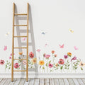 Watercolor Garden Flower Wall Decals, Peel and Stick Creative Colorful Butterfly Floral Wall Stickers, Multicolor Wildflower Wall Decor for Girls Room Nursery Bedroom Window